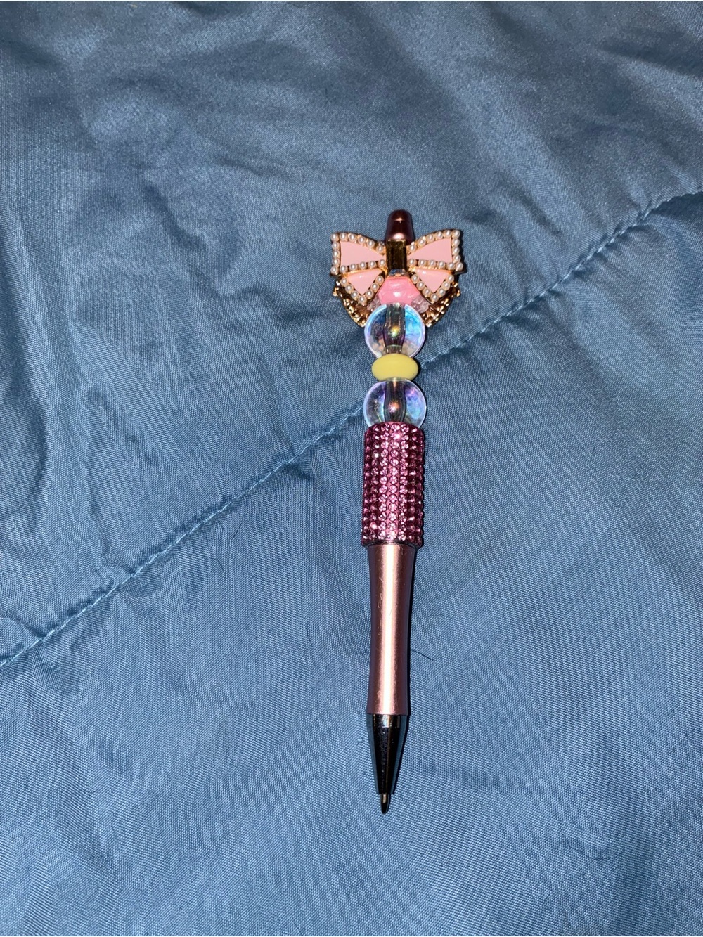 Pink Bow Beaded Ballpoint Pen with Crystal Grip